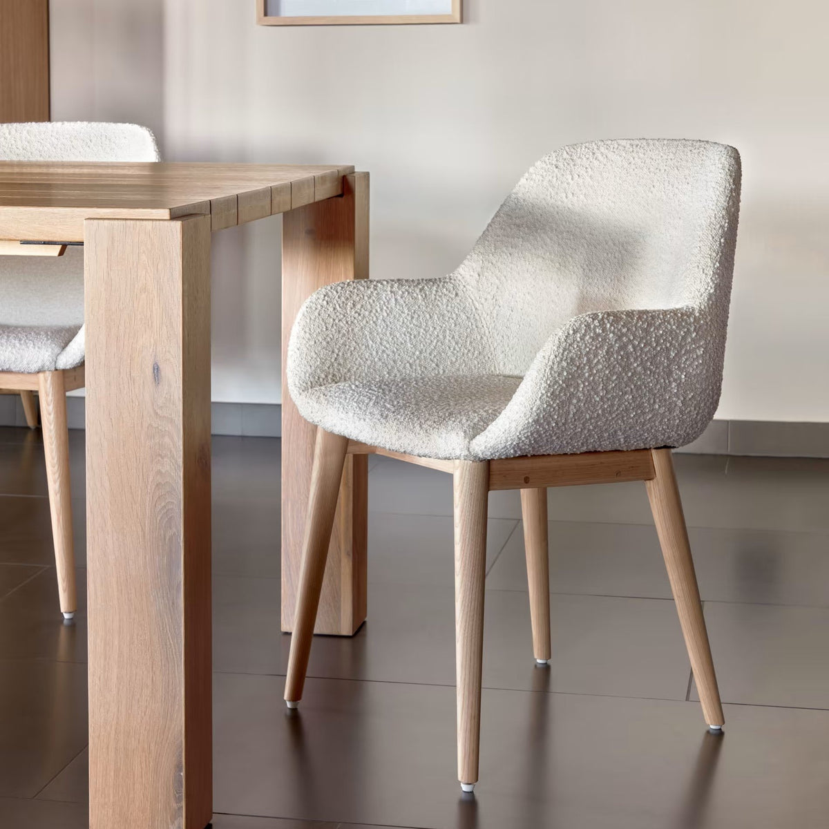Kave Home Esszimmerstuhl Sessel Stuhl Weiß Bouclé Eschenholz SIEHE TEXT/FOTO670 - 8433840706825