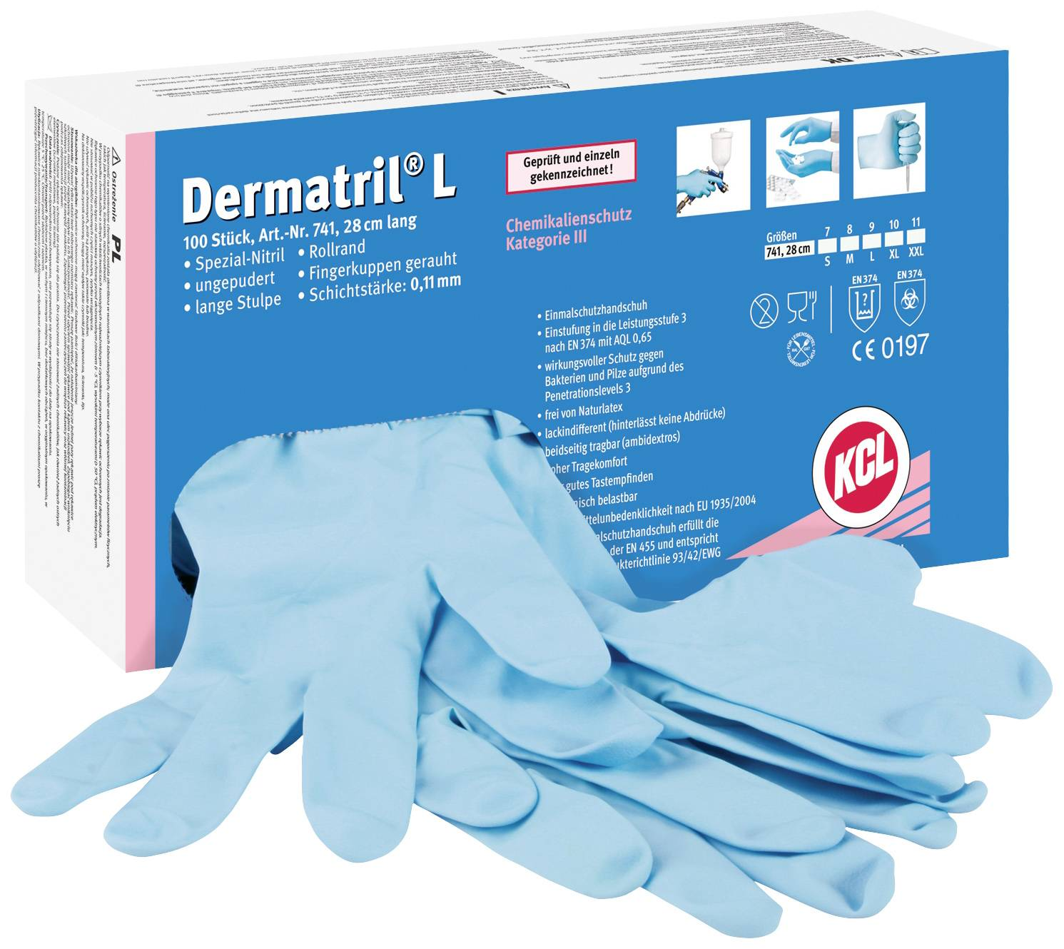 B-Ware Kcl Dermatril L 741 074109081 C 100 St. Einweghandschuh Größe Handschuhe 9 En