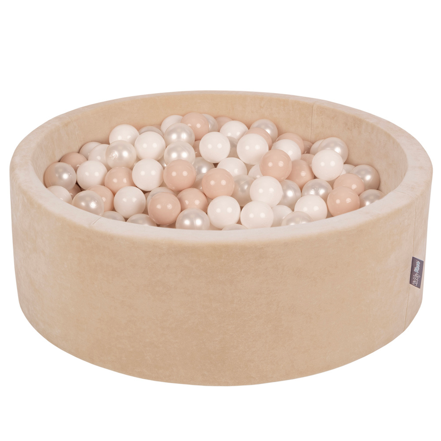Kiddy Moon Rund Bällebad Velvet ∅ 7 Cm Sandbeige Pastellbeige Weiß Perle 90x30cm B-Ware - 1