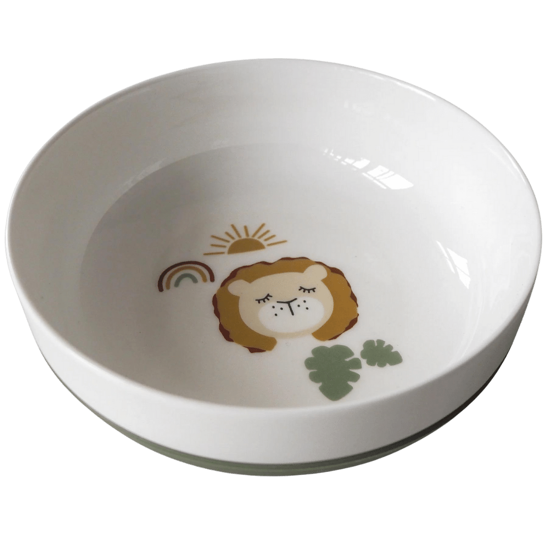Kikadu Schale Schüssel Löwe Design Kindergeschirr Olive Weichporzellan  B-Ware