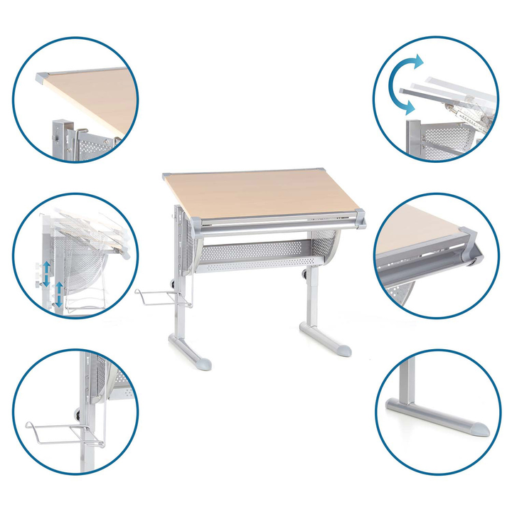 Hjh Office Kinderschreibtisch Tisch Höhenverstellbar Neigbar Buche Silber 80cm B-Ware - 4260284080273