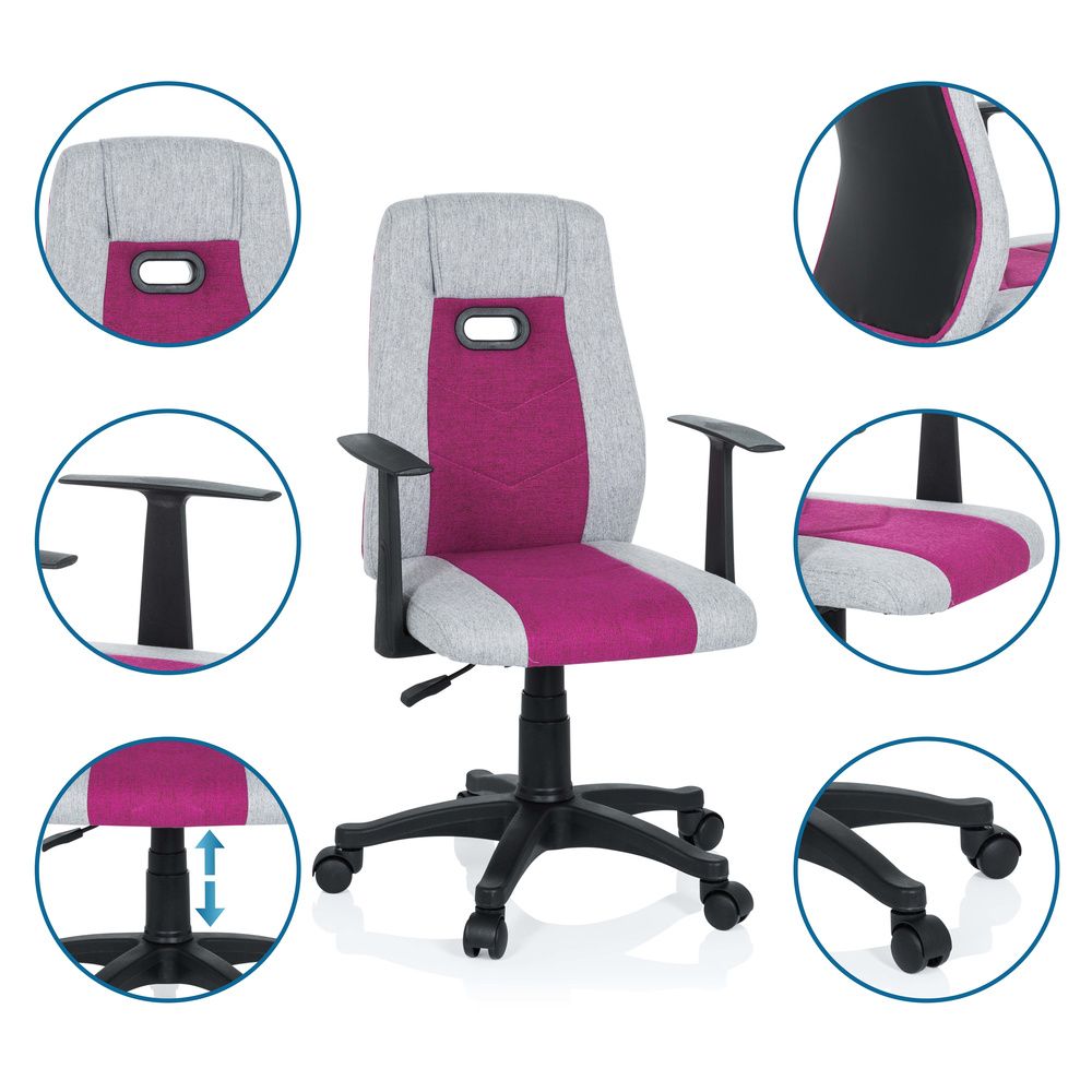 hjh OFFICE KIDDY EXTRA Kinder Drehstuhl Schreibtischstuhl Bürostuhl Grau Pink - 4251084662141