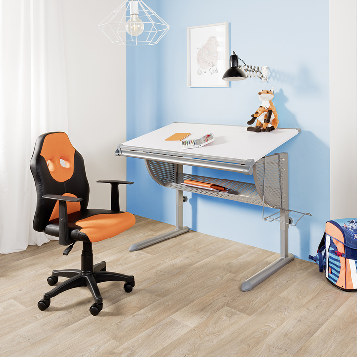 Hjh Office Kinderdrehstuhl Stuhl Schwarz Orange Kunstleder Armlehnen Rollen B-Ware - 4251084640897