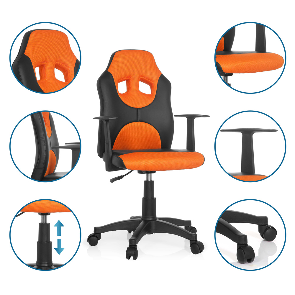Hjh Office Kinderdrehstuhl Stuhl Schwarz Orange Kunstleder Armlehnen Rollen B-Ware - 4251084640897