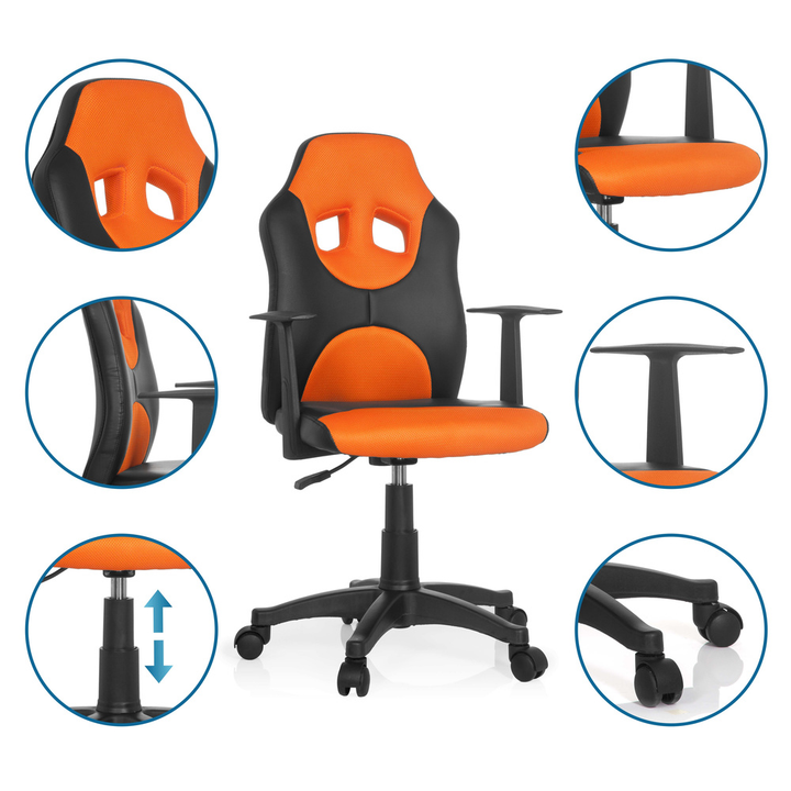 Hjh Office Kinderdrehstuhl Stuhl Schwarz Orange Kunstleder Armlehnen Rollen B-Ware - 4251084640897