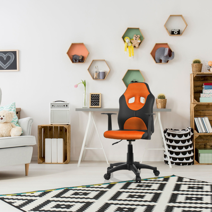 Hjh Office Kinderdrehstuhl Stuhl Schwarz Orange Kunstleder Armlehnen Rollen B-Ware - 4251084640897