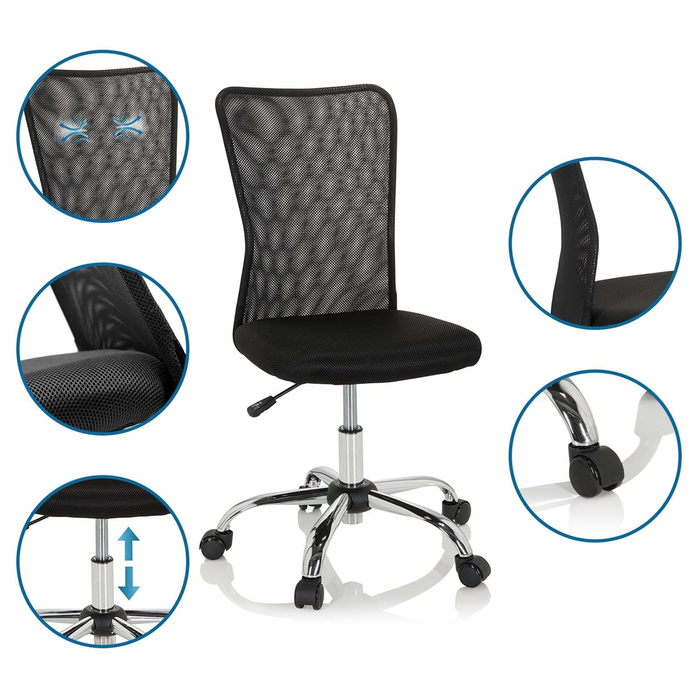 B-Ware Hjh Office Kinderdrehstuhl Kinderstuhl Netzstoff Schwarz Kinderzimmer 654