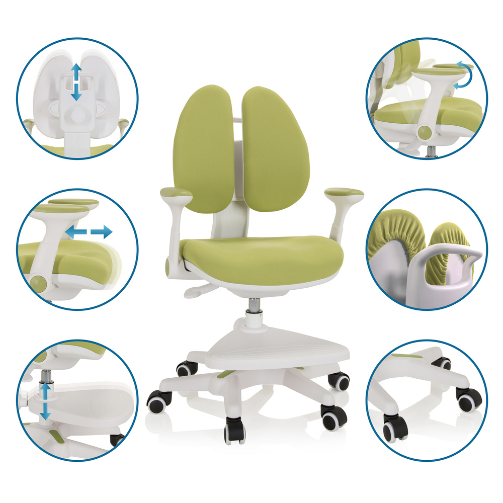 Hjh Office Kinderstuhl Schreibtischstuhl Kid Wing Stuhl Stoff Grün Mitwachsend B-Ware - 4064323020233