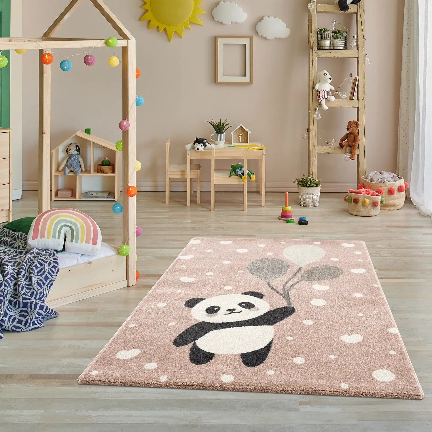 B-Ware Kinderteppich Panda Bär 120x170 Cm Rosa Teppich Kinderzimmer - 1
