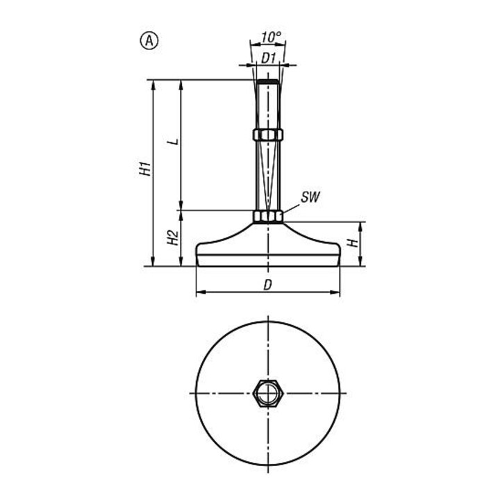 Kipp Stellfuß Fußteller M10x100 Edelstahl Gummi Gewindespindel B-Ware