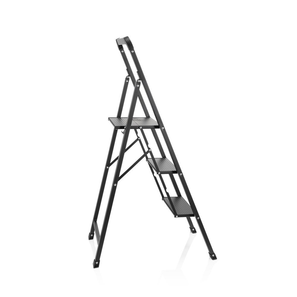 hjh OFFICE Klappleiter SOLID W6 Stahl Aluminium schwarz mit Griff - 4064323023159