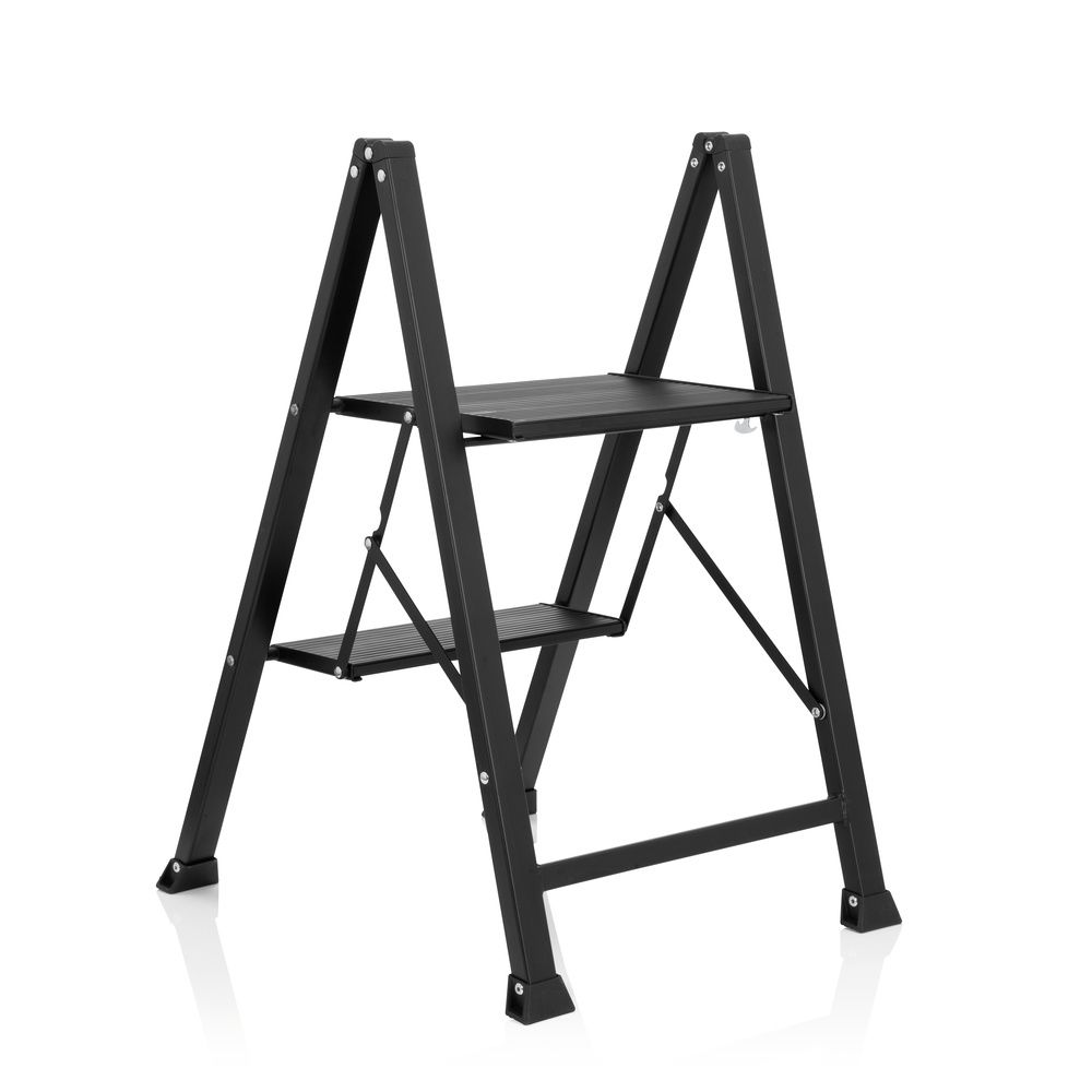 B-Ware Hjh Office Klapptritt Solid W5 Aluminium Schwarz 2 Stufen Leiter Doppelleiter - 4064323023142