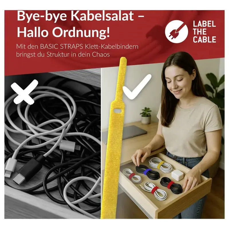 B-Ware Label The Cable Kabelbinder Klett Fixierschlaufe Velours Bunt 10er Pack 25 Sets - 4260162070679