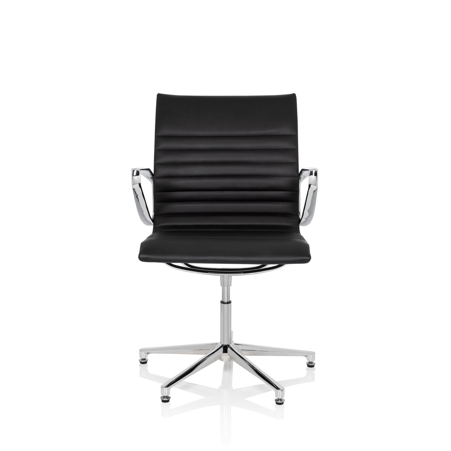 B-Ware Hjh Office Konferenzstuhl Besucherstuhl Leder Schwarz Drehstuhl Rückholautomatik - 4251084673505