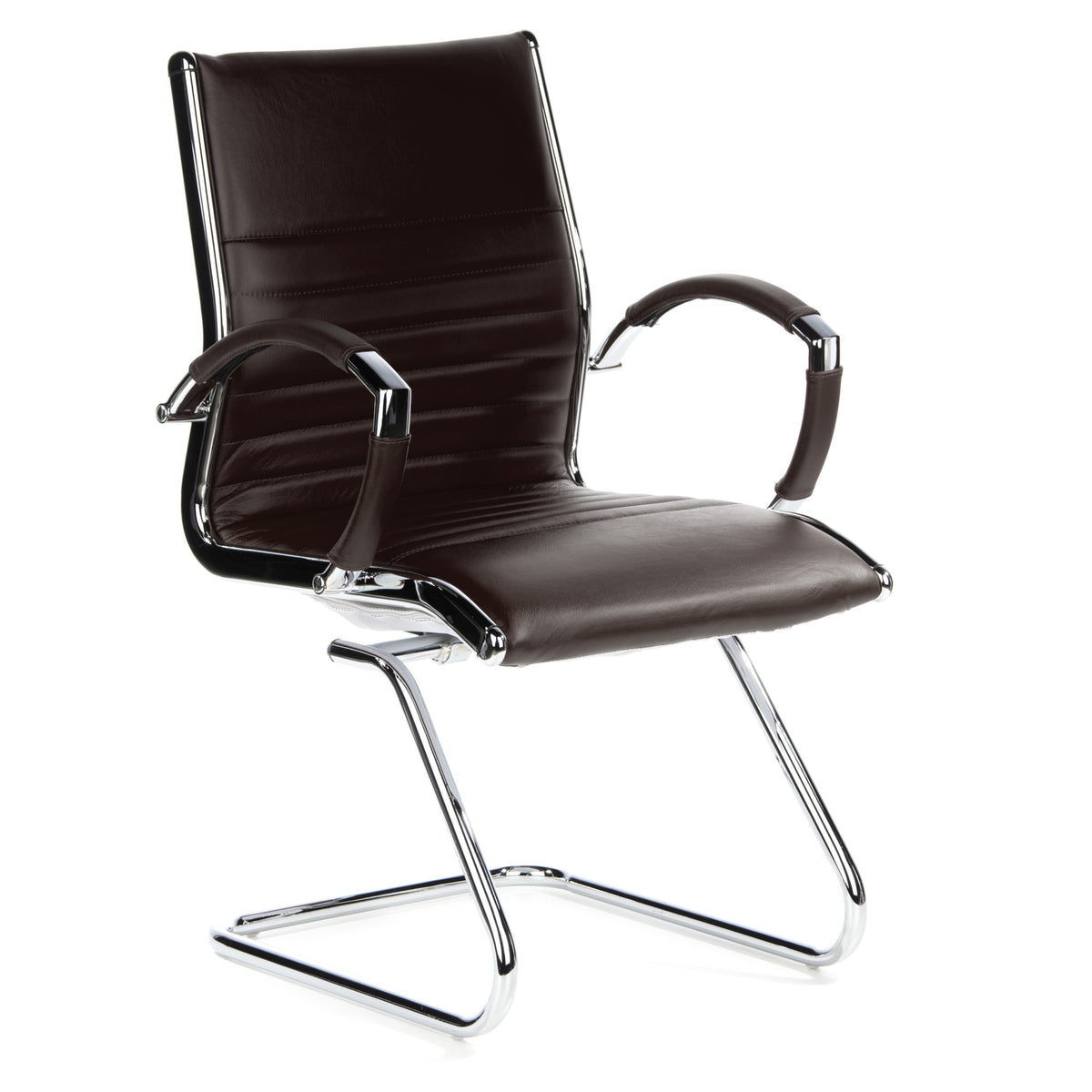 Hjh OFFICE PARMA V Konferenzstuhl Freischwinger Stuhl Leder braun Chrom - 4260182538548