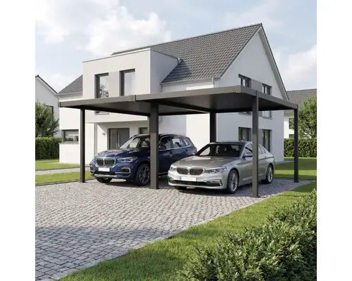 B-Ware Konsta Carport Unterstand Doppelcarport Flachdach Metall Anthrazit Ral7015  - 4306516777006