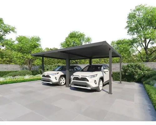 B-Ware Konsta Carport Unterstand Doppelcarport Flachdach Metall Anthrazit Ral7015  - 4306516777006