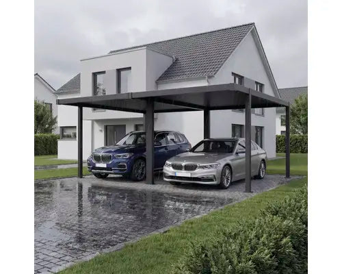 B-Ware Konsta Carport Unterstand Doppelcarport Flachdach Metall Anthrazit Ral7015  - 4306516777006
