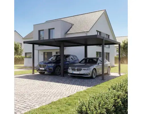 B-Ware Konsta Carport Unterstand Doppelcarport Flachdach Metall Anthrazit Ral7015  - 4306516777006