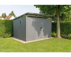 B-Ware Konsta Gartenhaus Gerätehaus Hütte Fusio Grau Graualuminium Metall Fenster