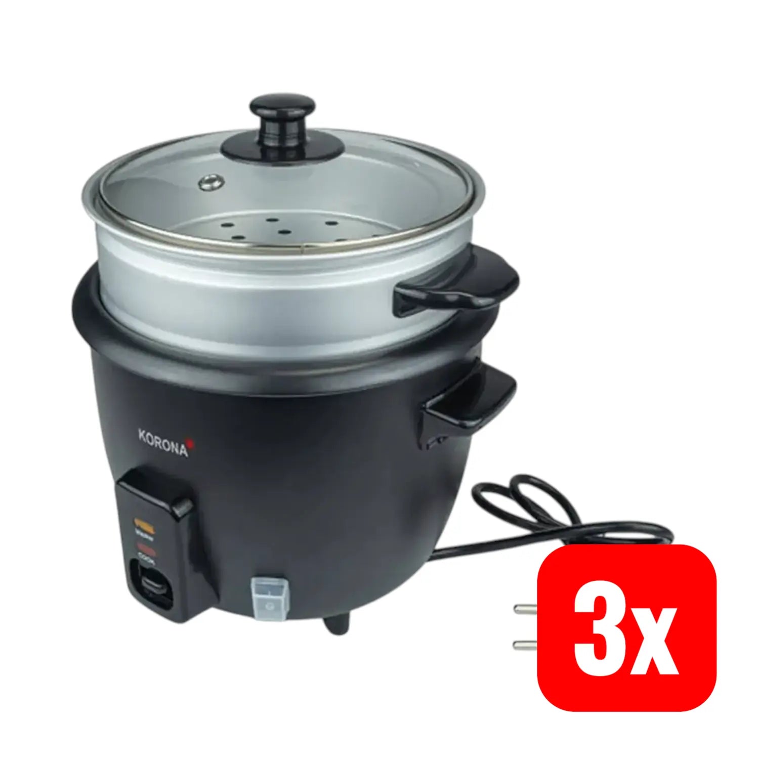 B-Ware Korona Reiskocher Dampfgarer Reiskocher 400 Watt 1 L Schwarz Silber 3 Stück - 4053035580203