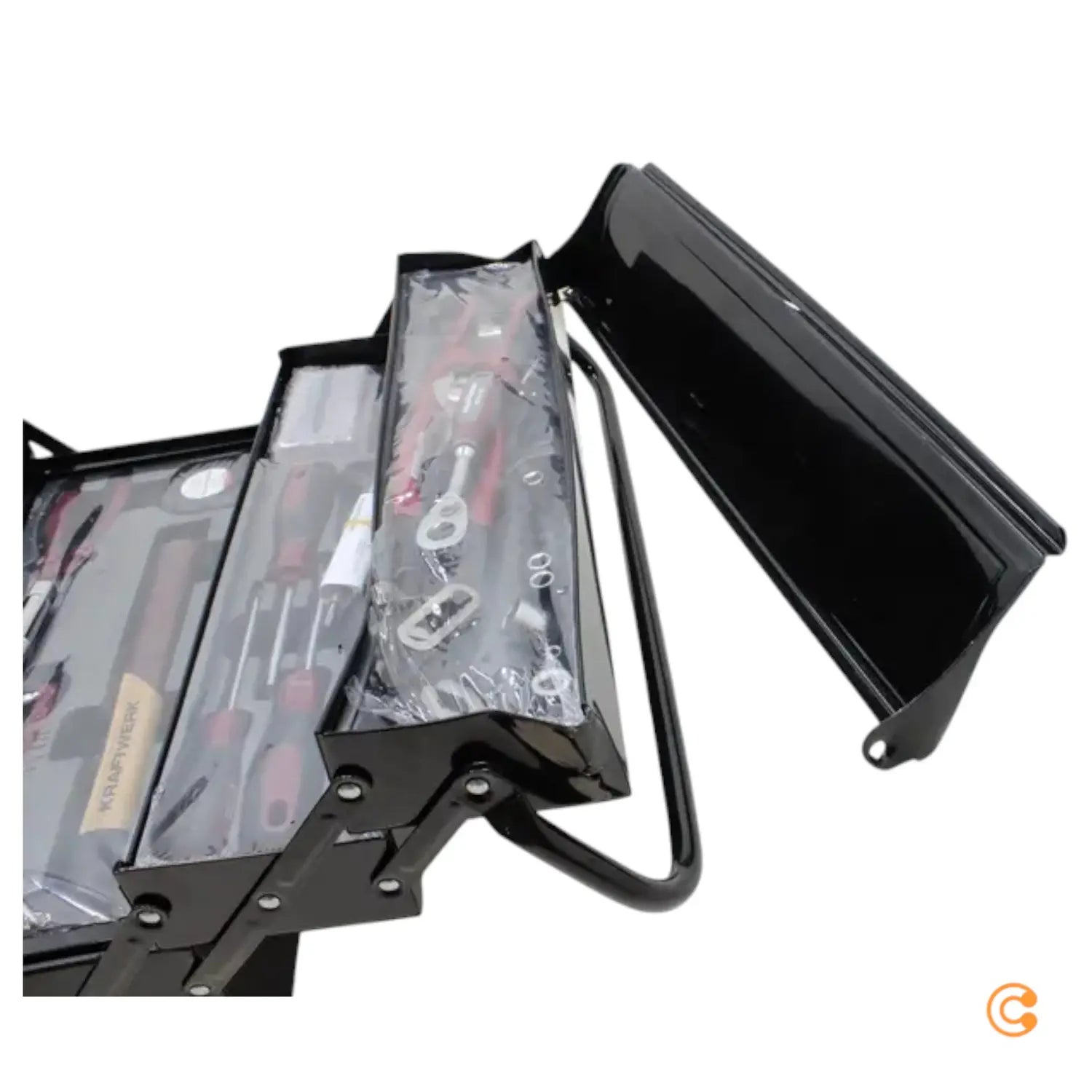 B-Ware Kraftwerk Werkzeugkiste Kasten Set Schwarz 1/4 1/2 106tlg Siehe Text/Foto - 7614406127813