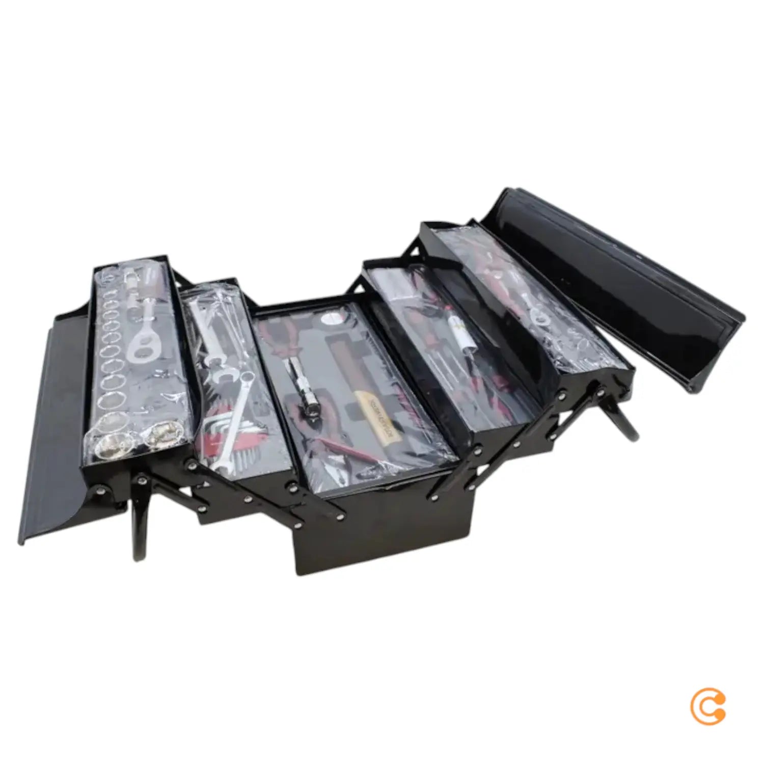 B-Ware Kraftwerk Werkzeugkiste Kasten Set Schwarz 1/4 1/2 106tlg Siehe Text/Foto - 7614406127813