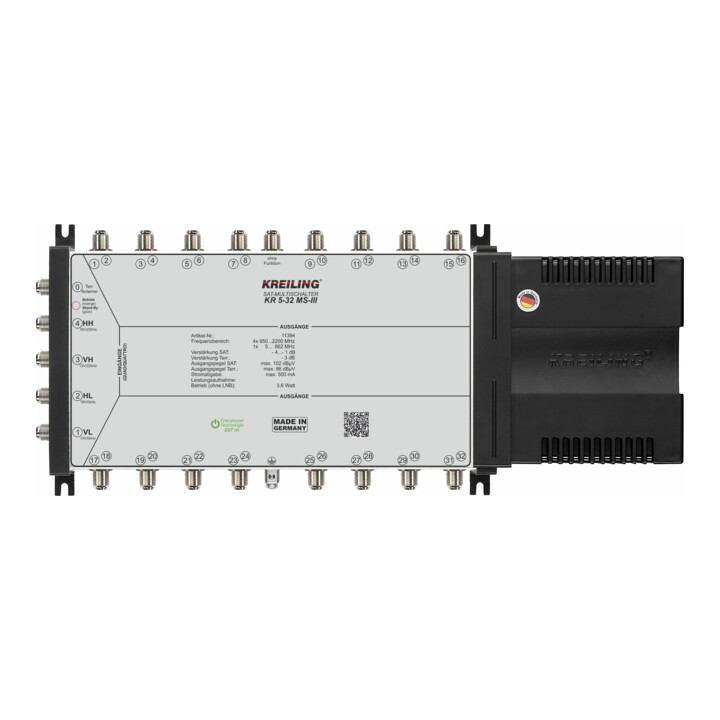 B-Ware Kreiling Tech Multischalter Verteiler Sat 4+1 Eingänge 32 Teilnehmer Netzteil