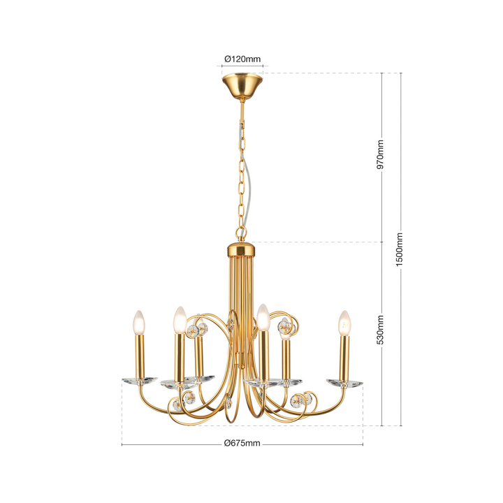 Ariane Kronleuchter Deckenleuchte Goldfarben Kristall 6 Flammig Lampe Leuchte B-Ware - 9003090276875