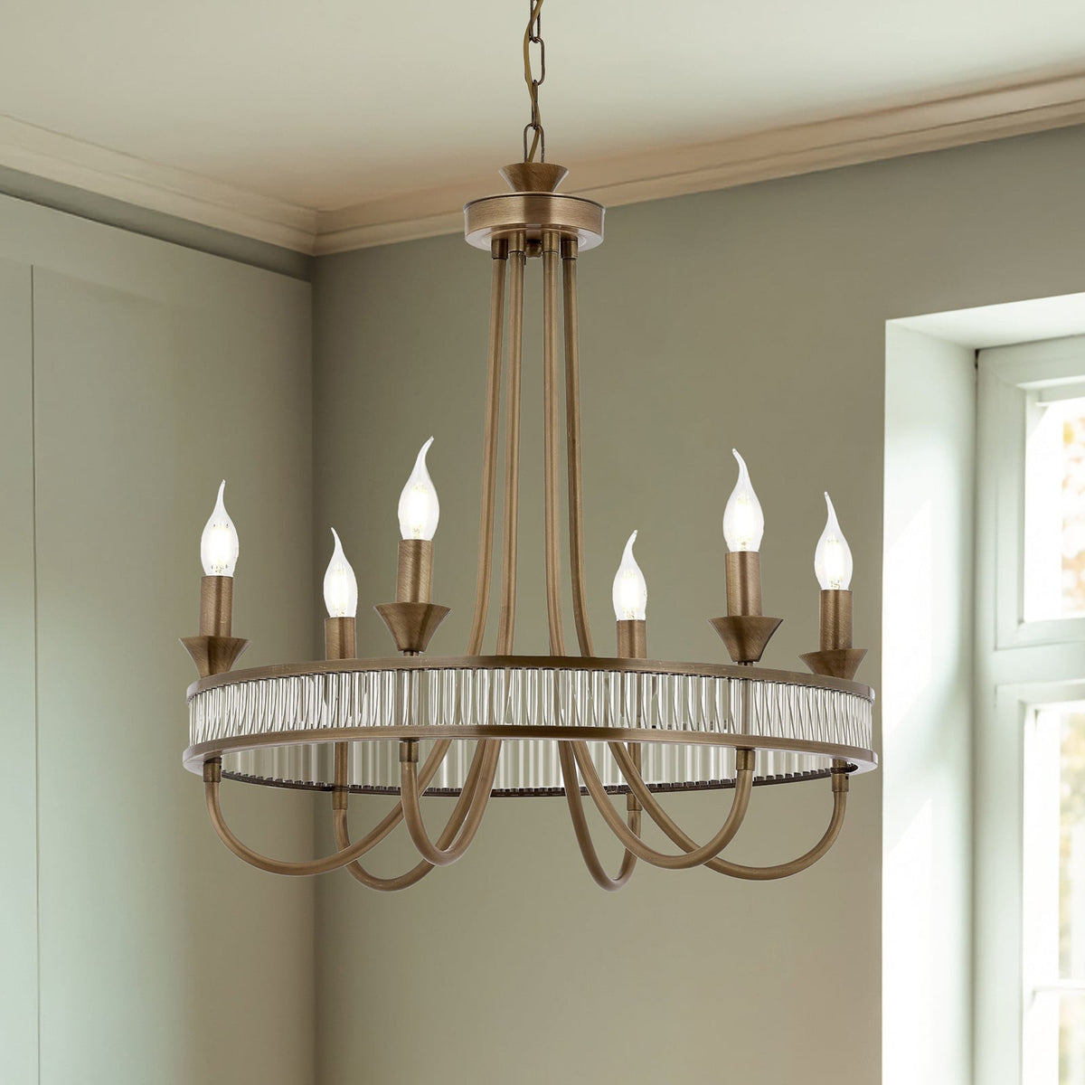 Kronleuchter Deckenleuchte AV1890 sechsflammig altmessing Eisen Wohnzimmer - 8698957177351