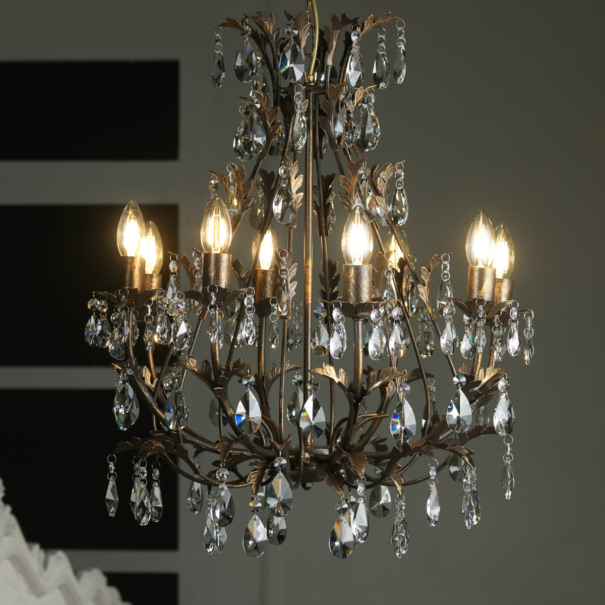 Kronleuchter Hängeleuchte Botte Bronze Metall Kristall achtflammig dimmbar 55 cm - 8030626541818