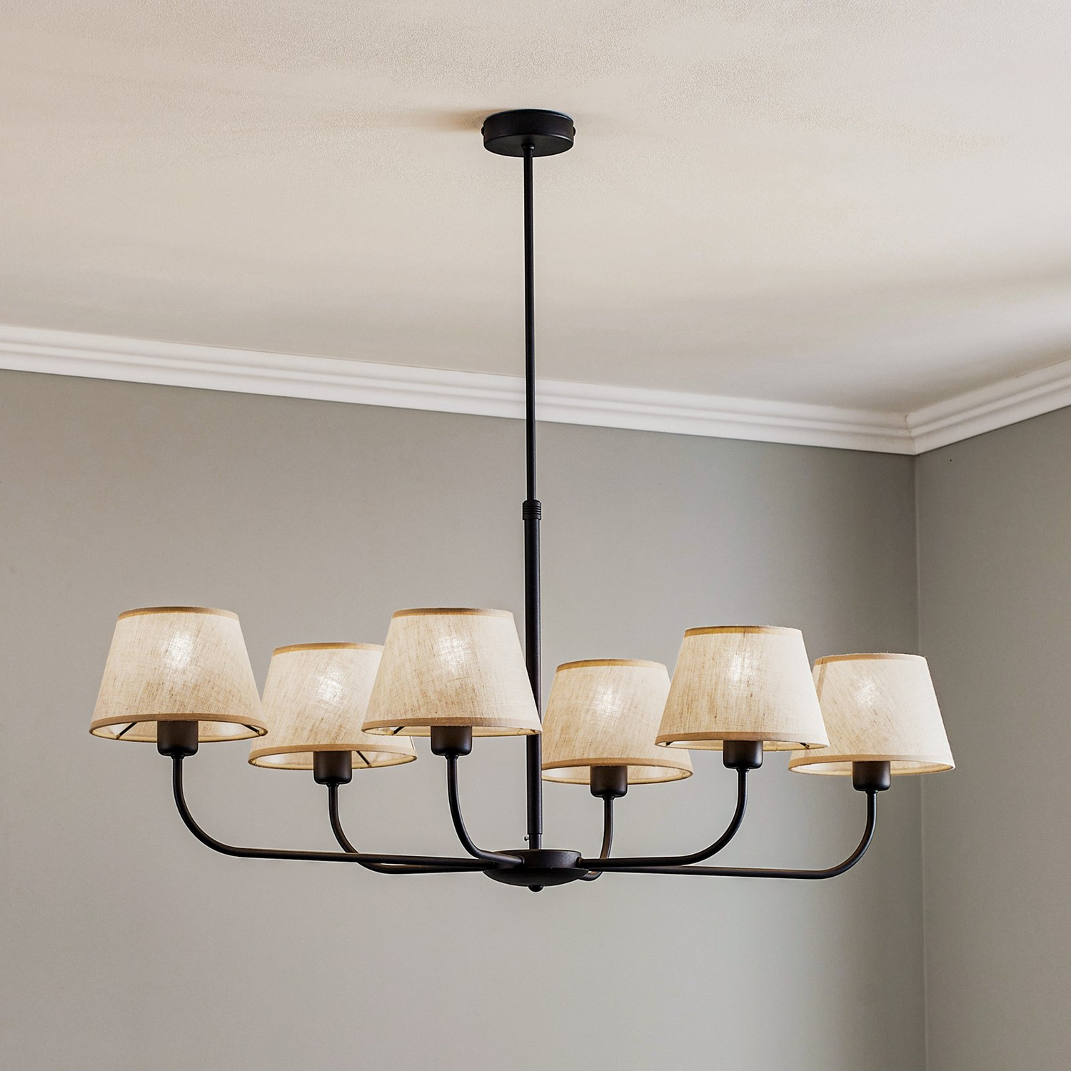 B-Ware Euluna Kronleuchter Chicago E27 Deko Deckenlampe Leinenschirme Sechsflammig - 5901780539993