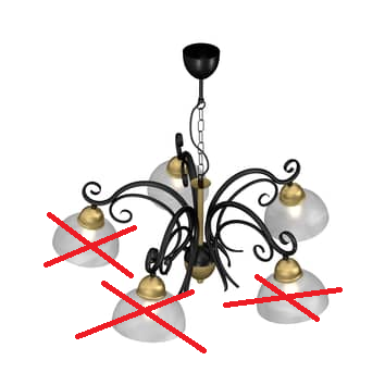 Luminex Kronleuchter Flora 5 Glasschirme Deckenlampe messing SIEHE TEXT/FOTO - 5907565959802