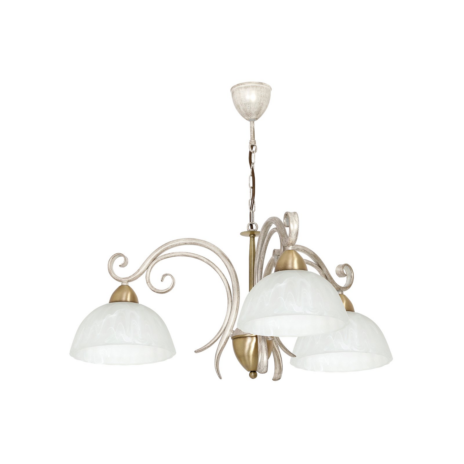B-Ware Flora Kronleuchter Deckenleuchte Glas Weiß Messing Drei Glasschirme Dimmbar 48 - 5907565959734