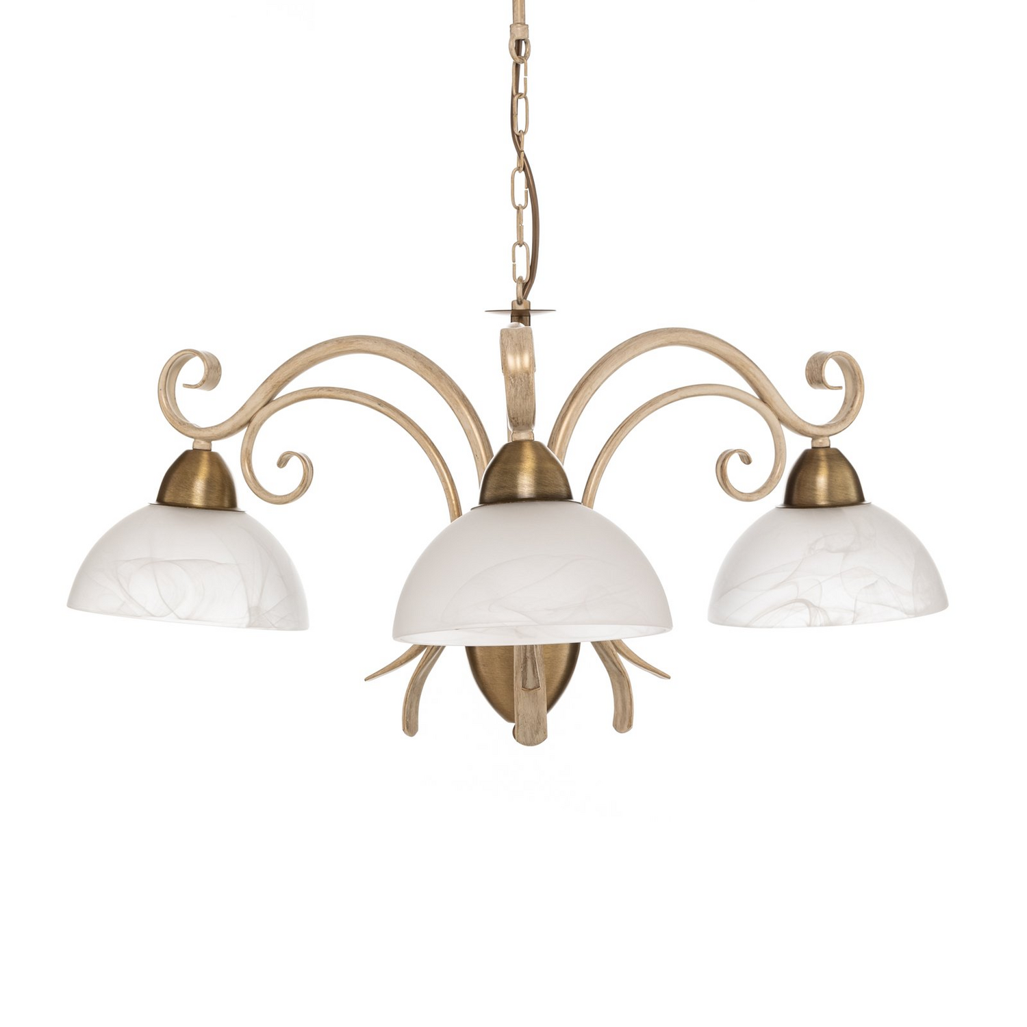 B-Ware Flora Kronleuchter Deckenleuchte Glas Weiß Messing Drei Glasschirme Dimmbar 48 - 5907565959734