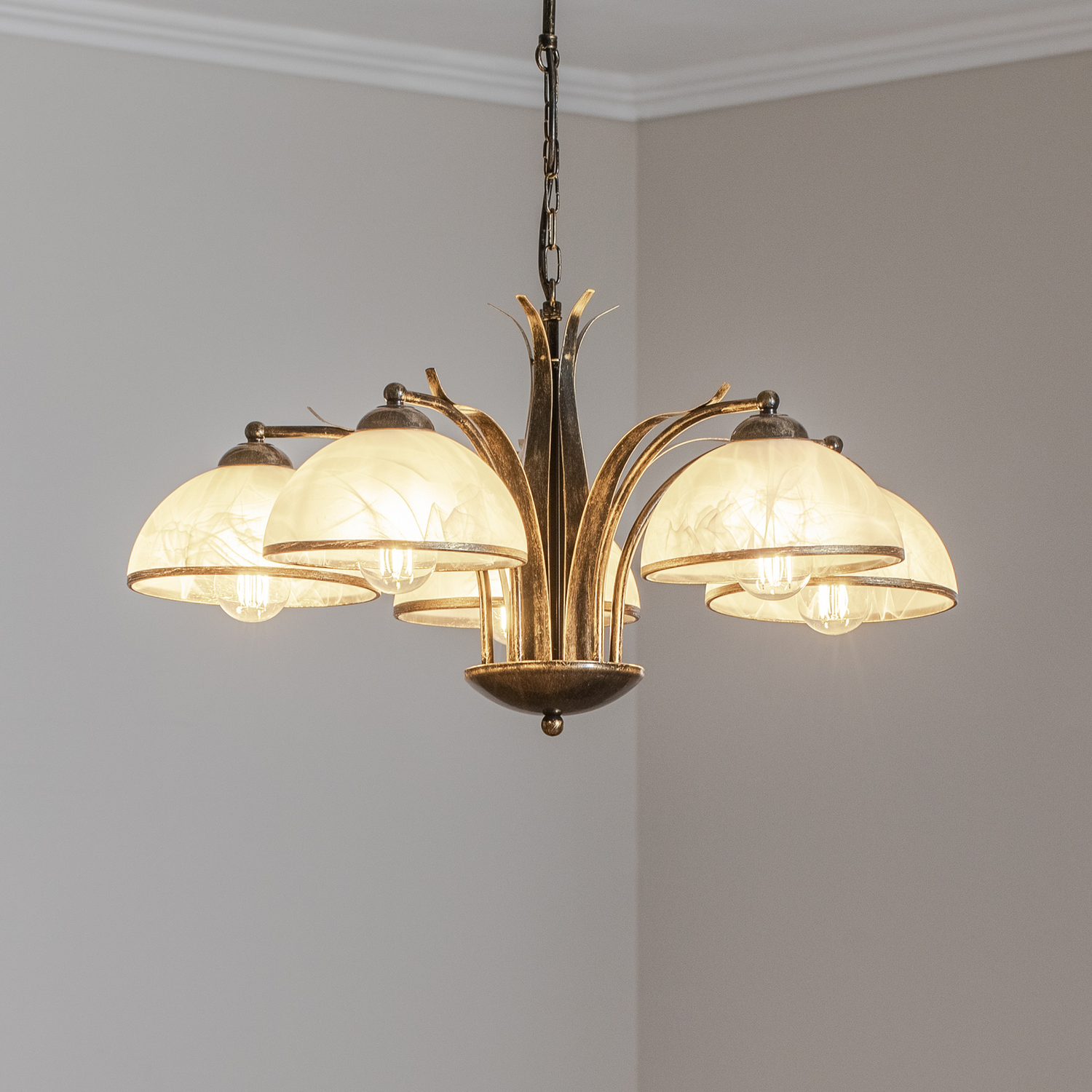B-Ware Kronleuchter Korfu Leuchte Lampe 5 Flg ø 68 Cm Goldfarben Antik Siehe Text - 5907565940404