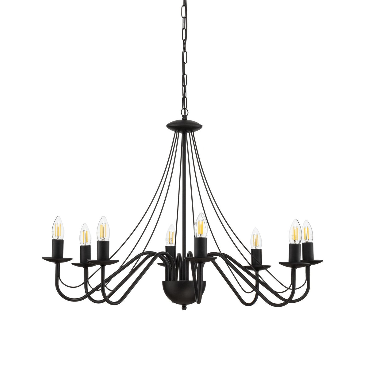 Kronleuchter Pendelleuchte Malbo Schwarz Metall 8 Flammig E14 Wohnzimmer LED - 5902349237572