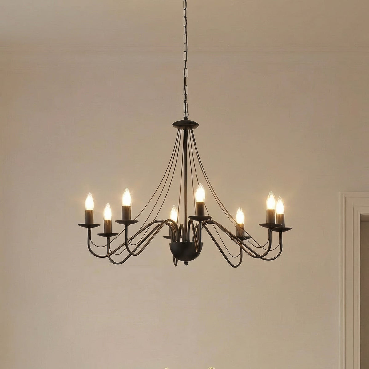 Kronleuchter Pendelleuchte Malbo Schwarz Metall 8 Flammig E14 Wohnzimmer LED - 5902349237572