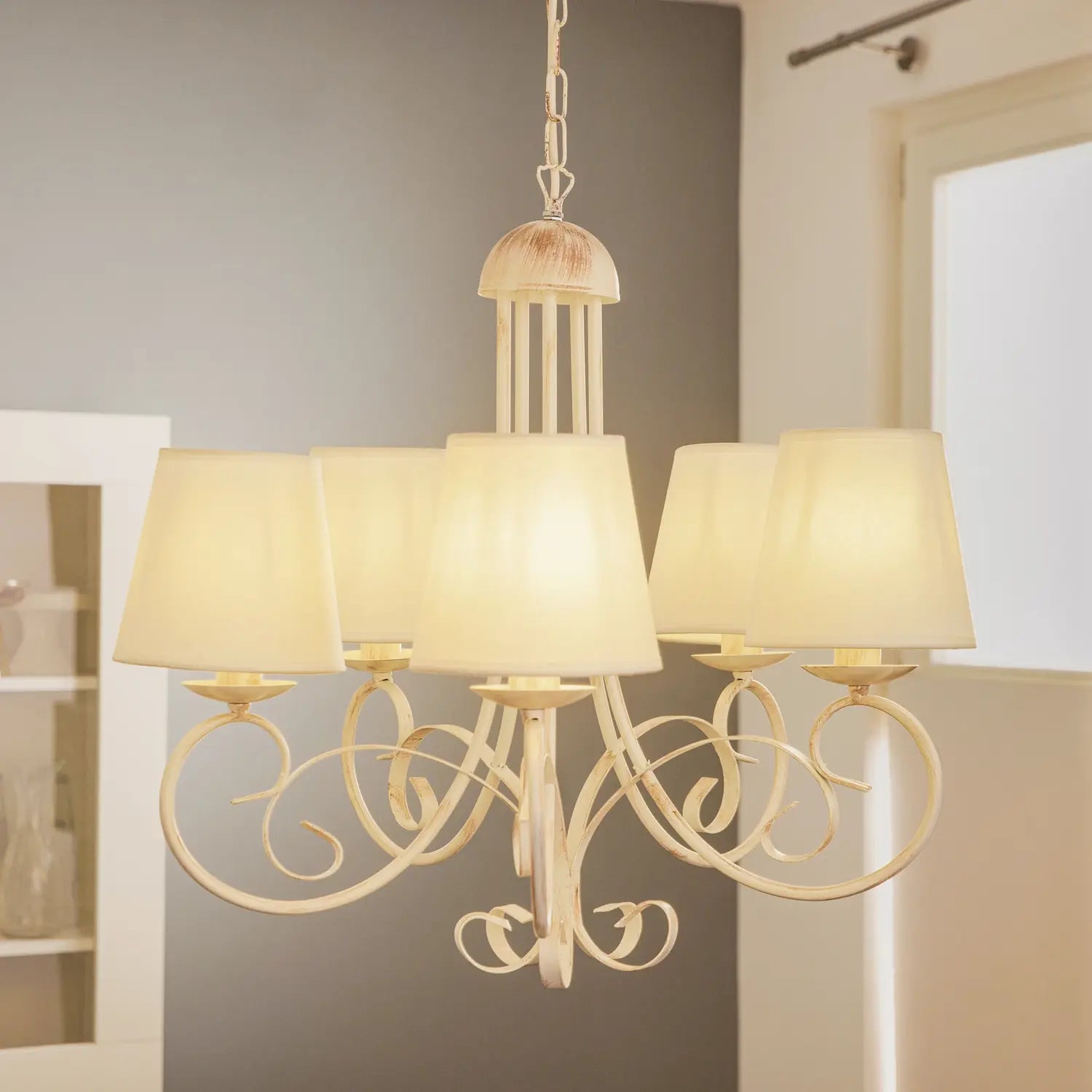 B-Ware Kronleuchter Lampe Leuchter Pompei Weiß Antik Schirm Deckenlampe Beleuchtung - 8030626534308