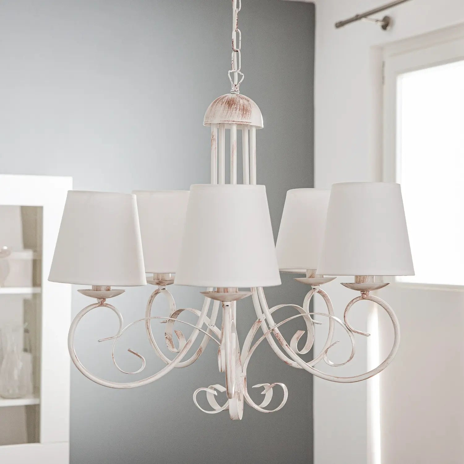 B-Ware Kronleuchter Lampe Leuchter Pompei Weiß Antik Schirm Deckenlampe Beleuchtung - 8030626534308