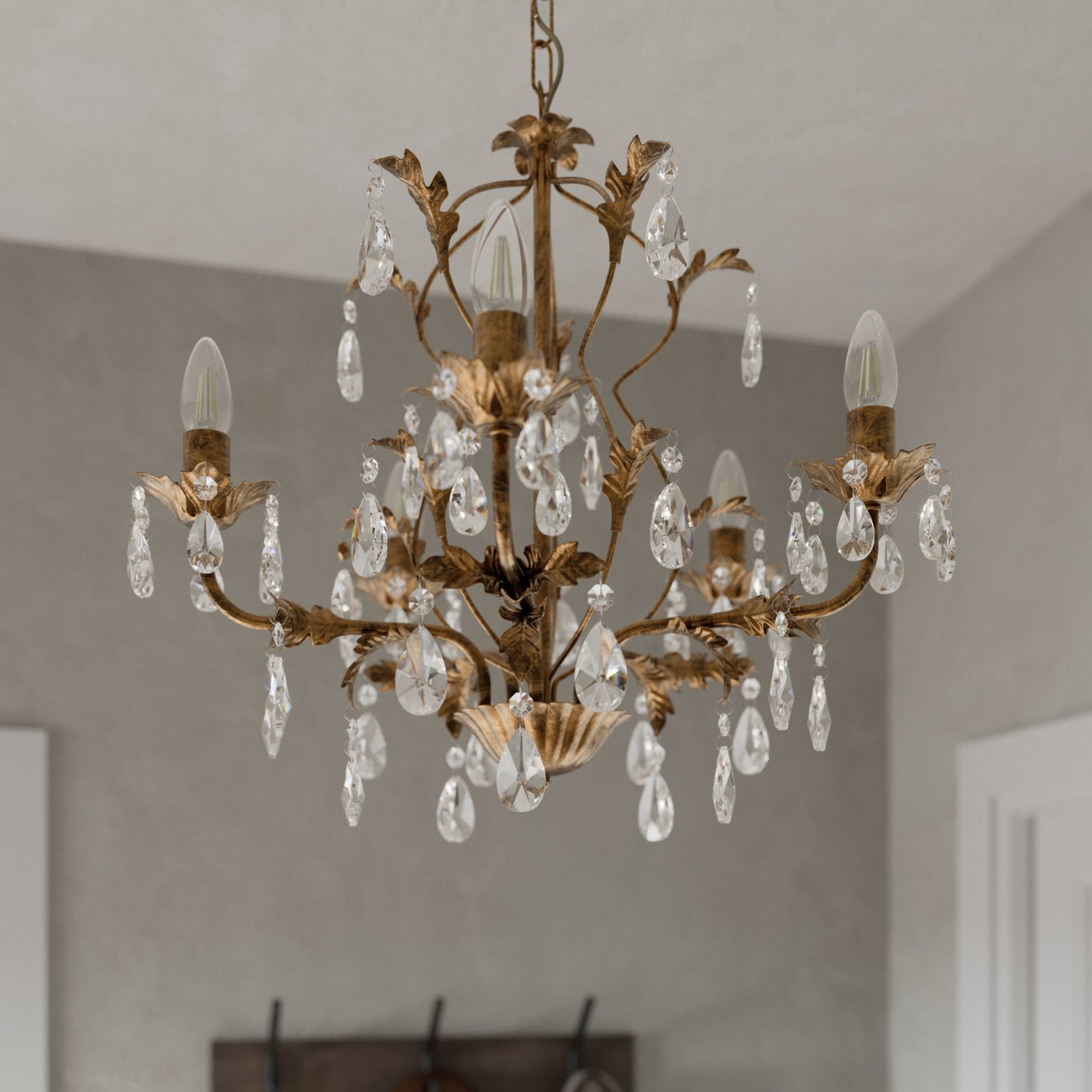 B-Ware Euluna Kronleuchter Teresa Deckenlampe Pendelleuchte Mit Kristallen Fünfflammig