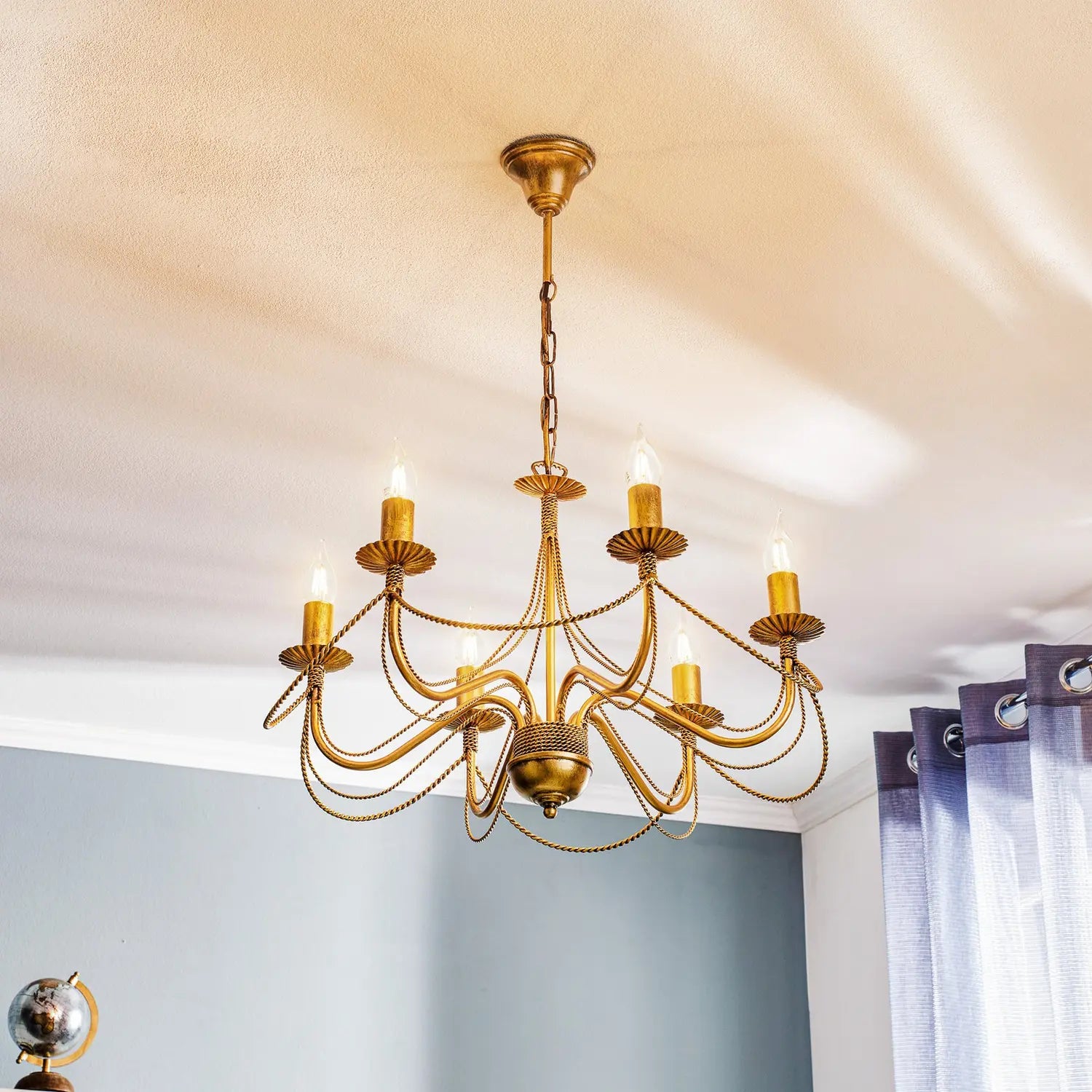 B-Ware Kronleuchter Lampe Tori 6 Leuchter Gold Stahl Sechsflammig Beleuchtung476 - 5901738918320