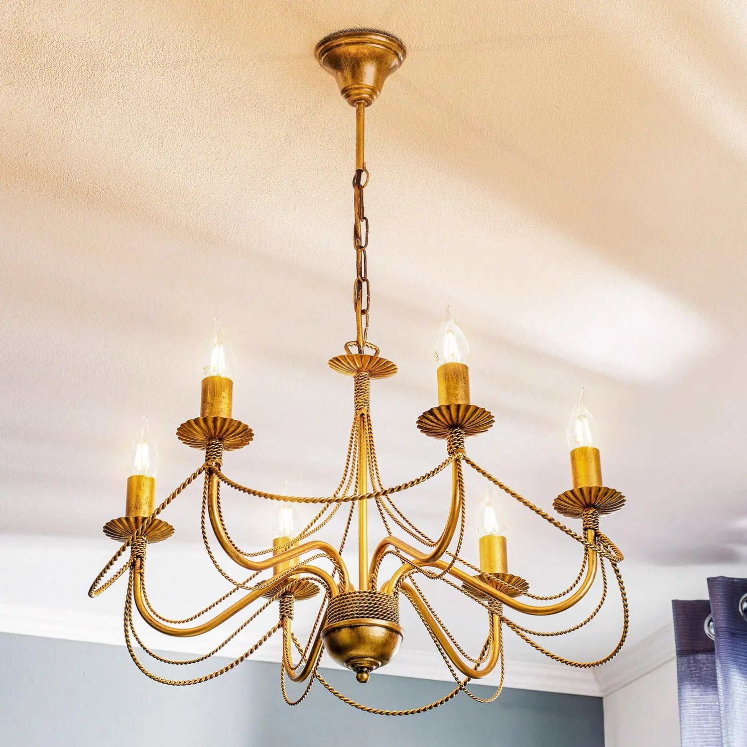 B-Ware Kronleuchter Lampe Tori 6 Leuchter Gold Stahl Sechsflammig Beleuchtung476 - 5901738918320