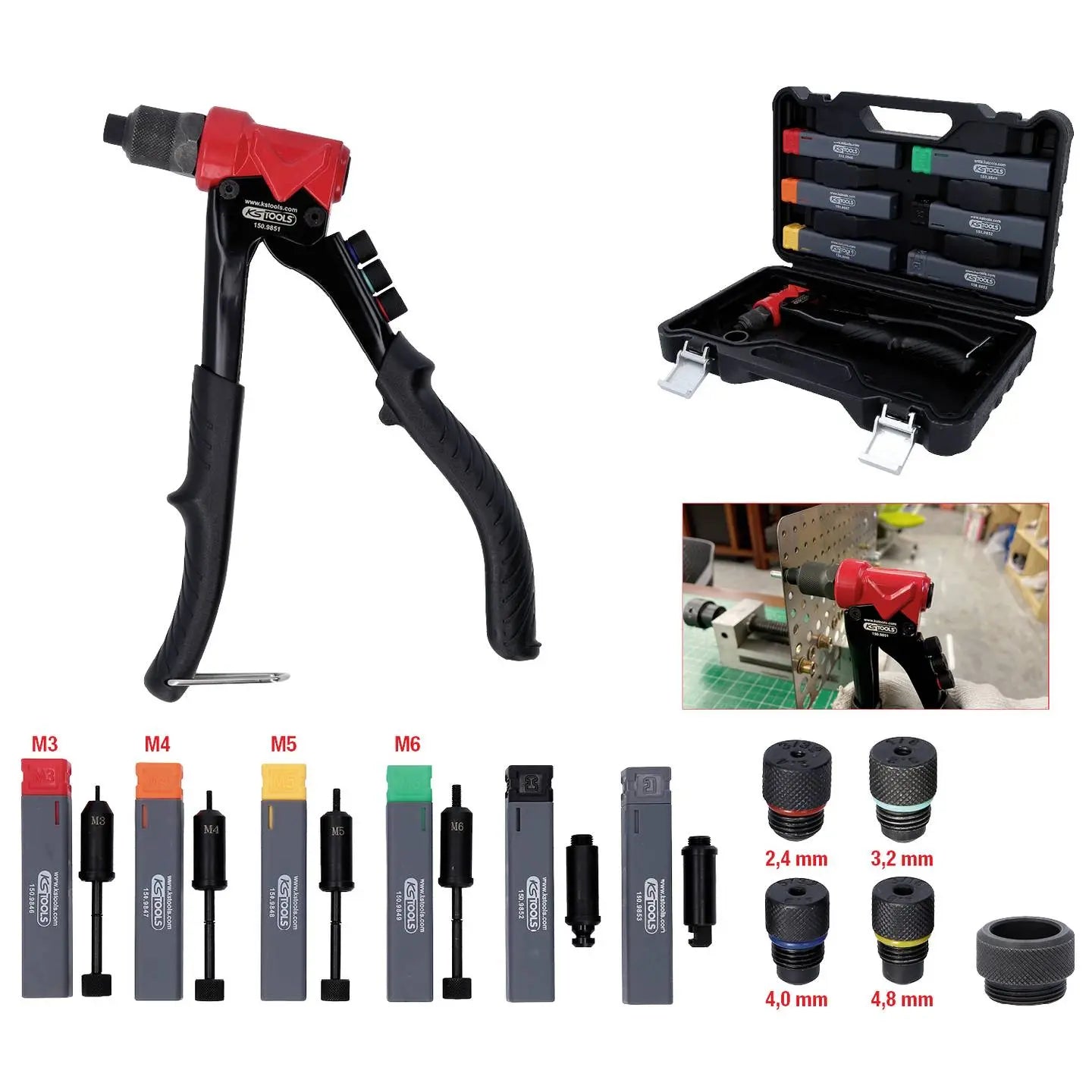 B-Ware Ks Tools Handnietzange Nietzange Set 3in1 Blindnietzange Nietmuttern 12 Teilig - 4042146884799