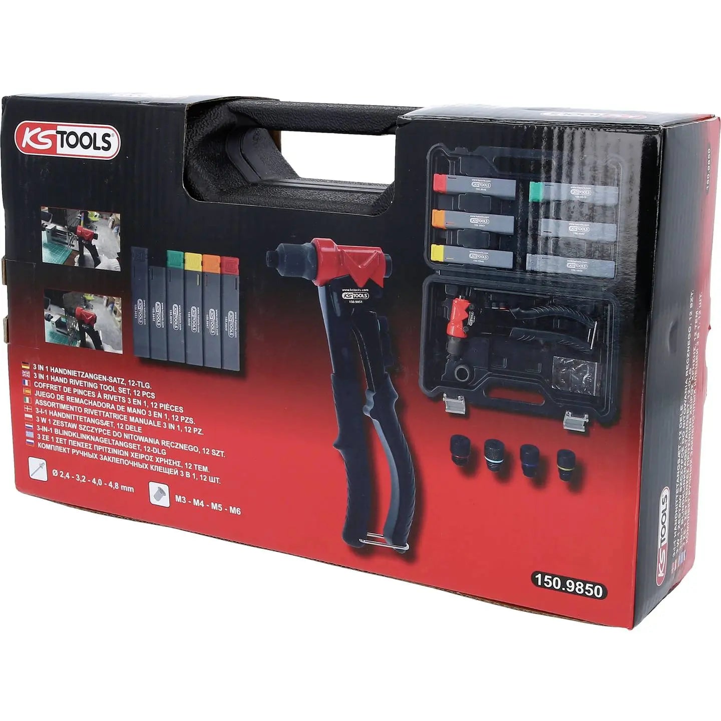 B-Ware Ks Tools Handnietzange Nietzange Set 3in1 Blindnietzange Nietmuttern 12 Teilig - 4042146884799