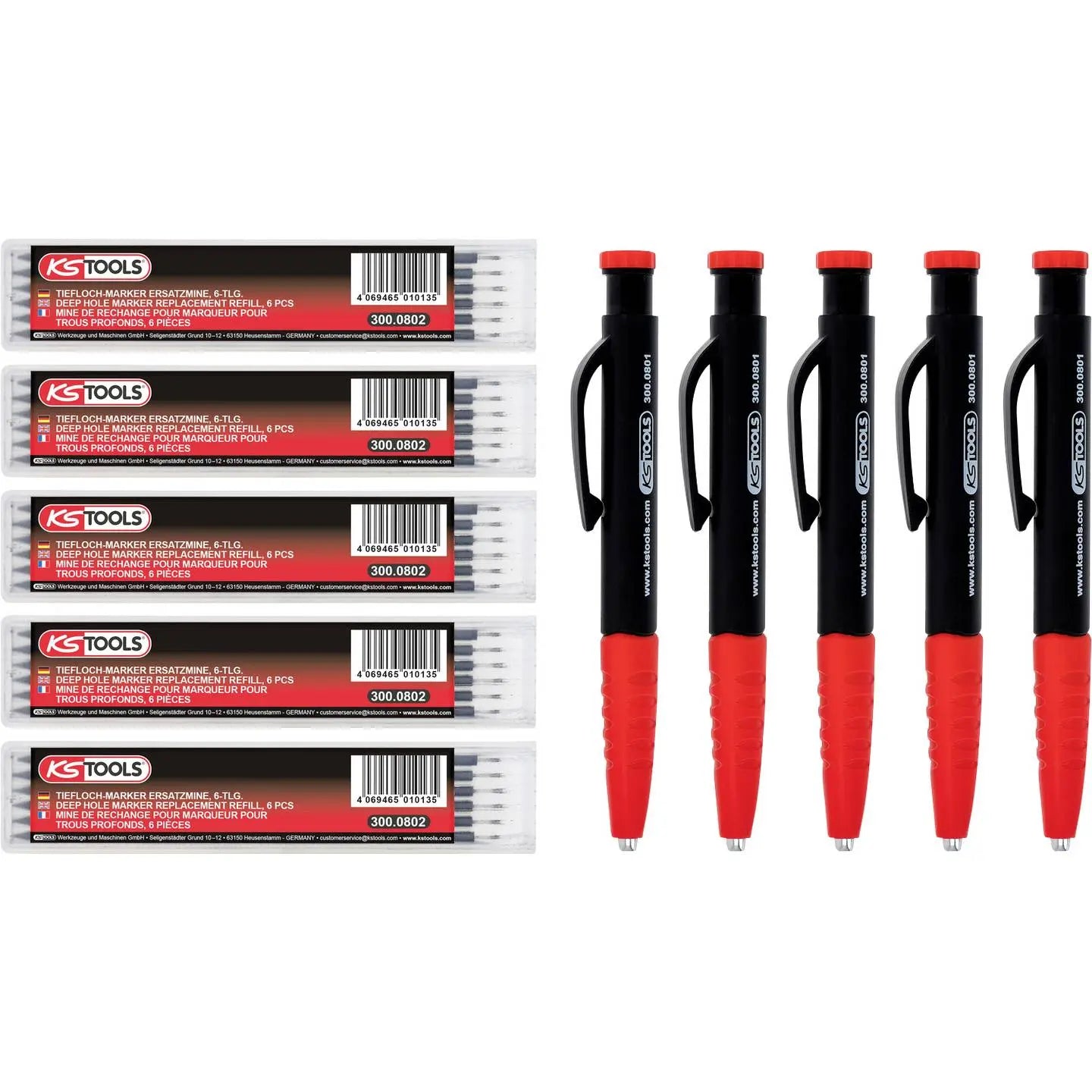 B-Ware Ks Tools Tieflochmarker Baubleistift Marker Schwarz/Rot 5 Stück 300.0800  - 4069465010111