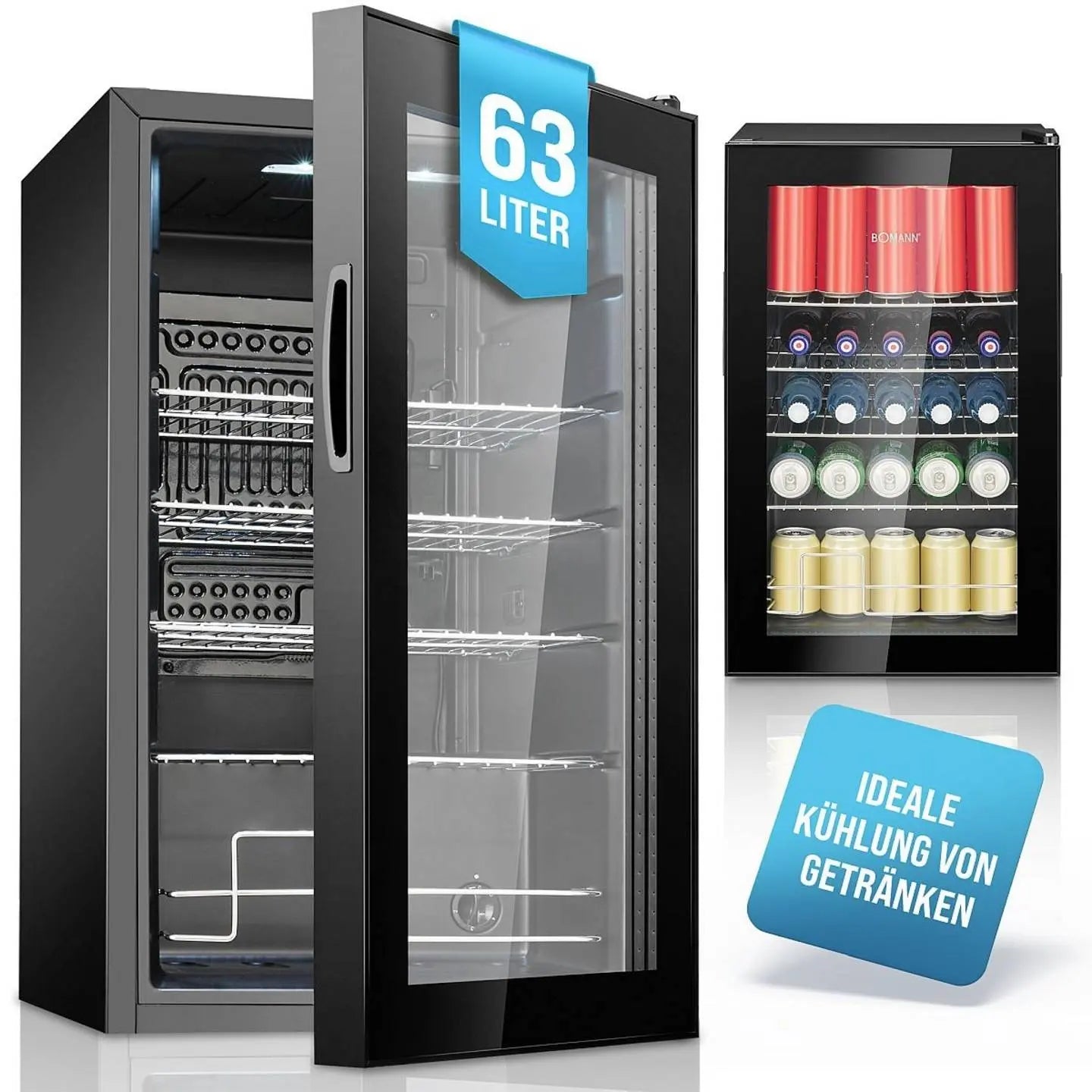 B-Ware Bomann Glas Kühlschrank Kühler Schwarz 43cm E 63 L Getränkekühler Ksg 7287 74,5cm - 4004470728712