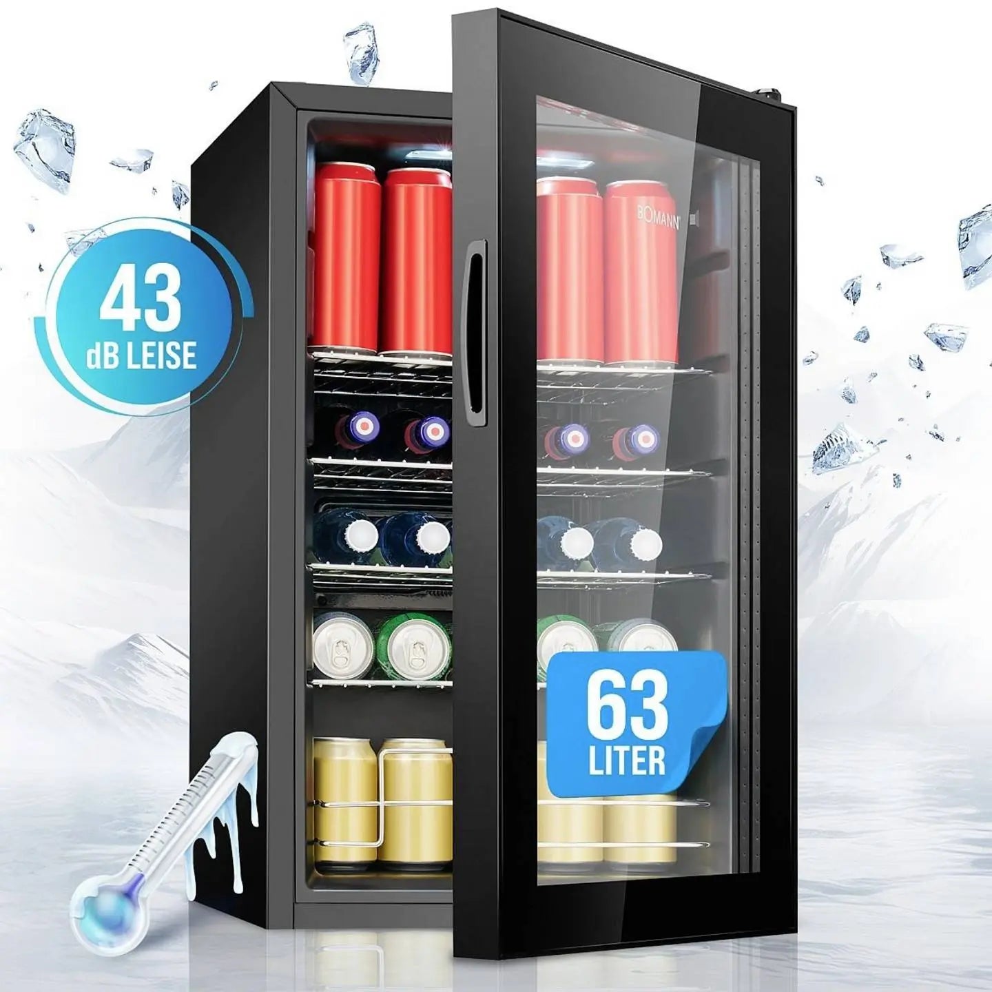 B-Ware Bomann Glas Kühlschrank Kühler Schwarz 43cm E 63 L Getränkekühler Ksg 7287 74,5cm - 4004470728712