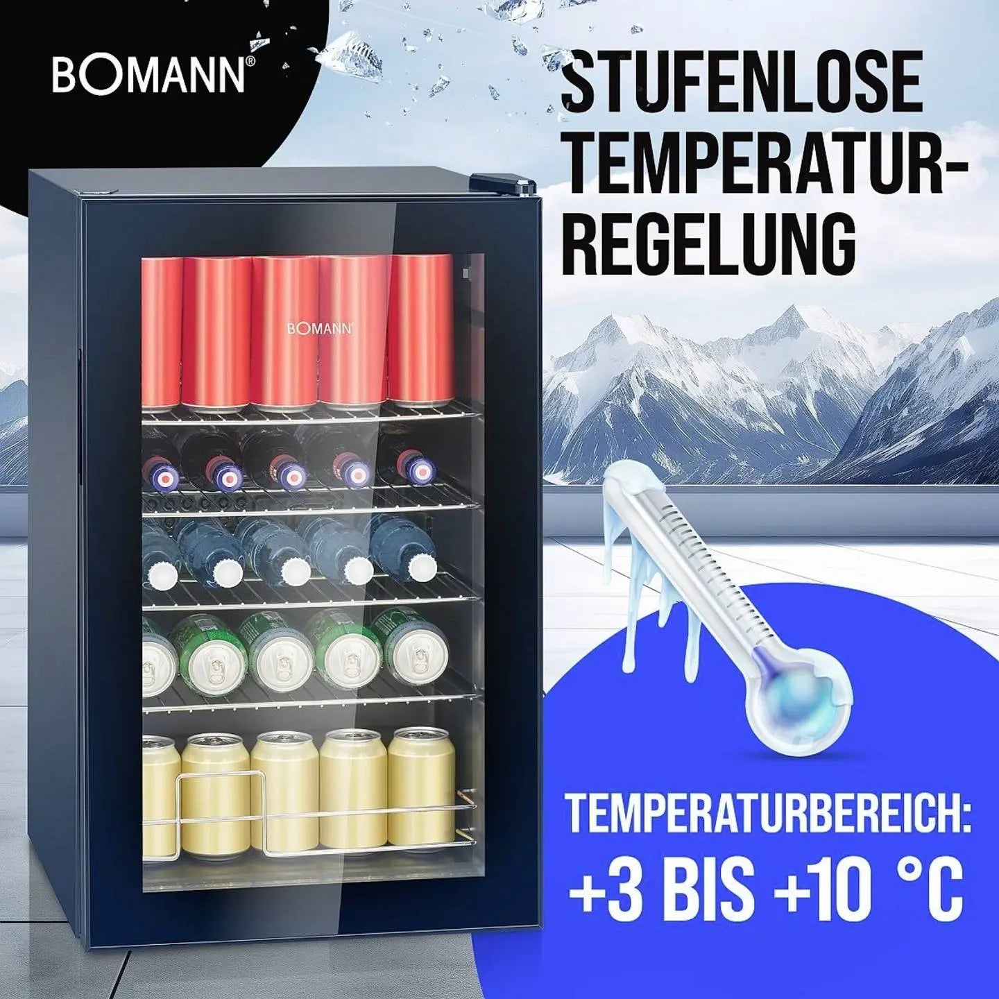 B-Ware Bomann Glas Kühlschrank Kühler Schwarz 43cm E 63 L Getränkekühler Ksg 7287 74,5cm - 4004470728712