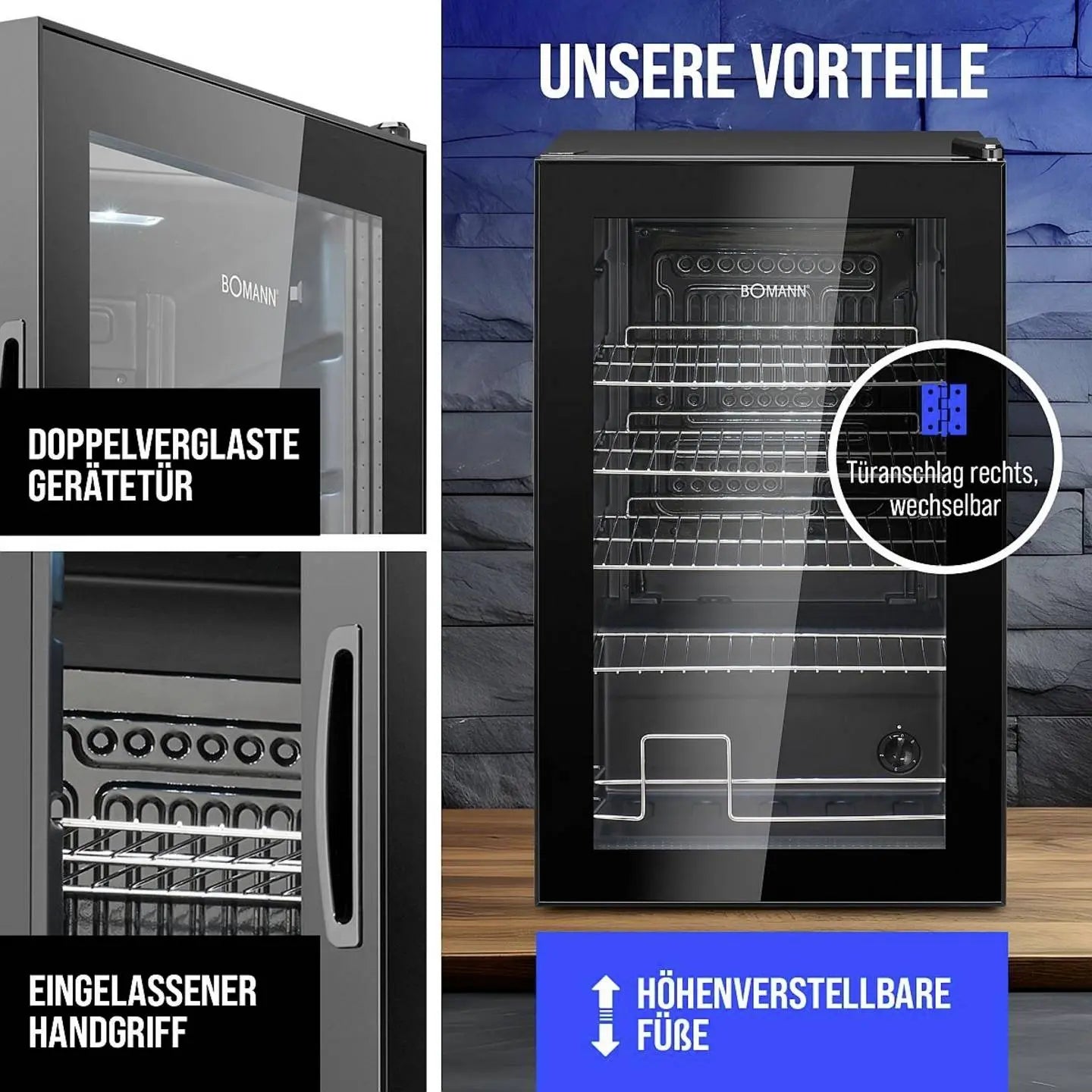 B-Ware Bomann Glas Kühlschrank Kühler Schwarz 43cm E 63 L Getränkekühler Ksg 7287 74,5cm - 4004470728712